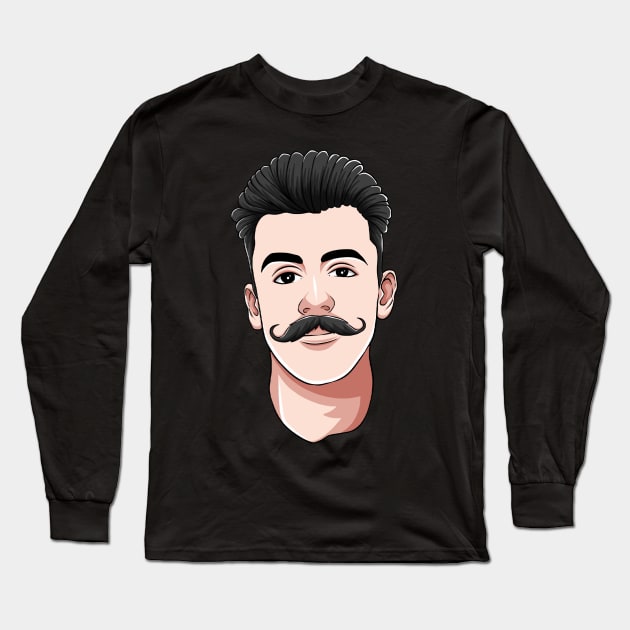 Handlebar Mustache Man Hipster Facial Hair Long Sleeve T-Shirt by fromherotozero